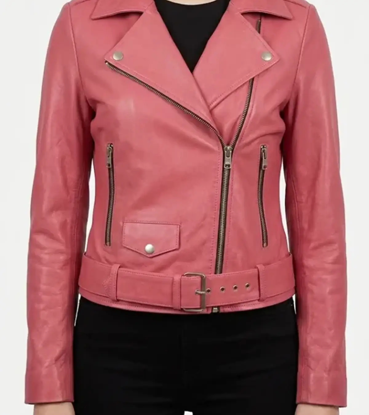 Barbie Doll Womens Pink Bomber Leather Jacket