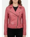 Barbie Doll Womens Pink Bomber Leather Jacket