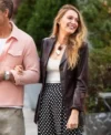Blake Lively NYC 2026 Burgundy Leather Blazer