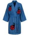Blue Lady Bug Tufted Chenille Bathrobe Kimono Style