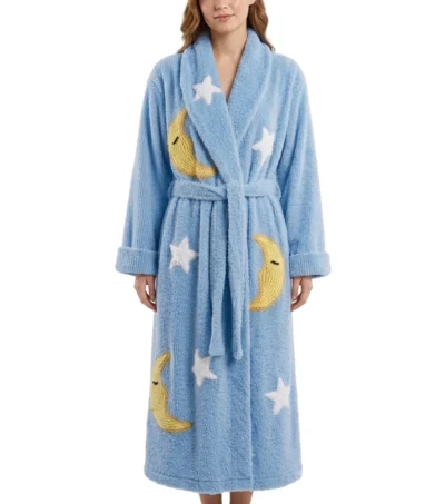 Blue Moon and Stars All Over Chenille Bathrobe