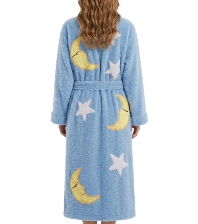 Blue Moon and Stars All Over Chenille Bathrobe back