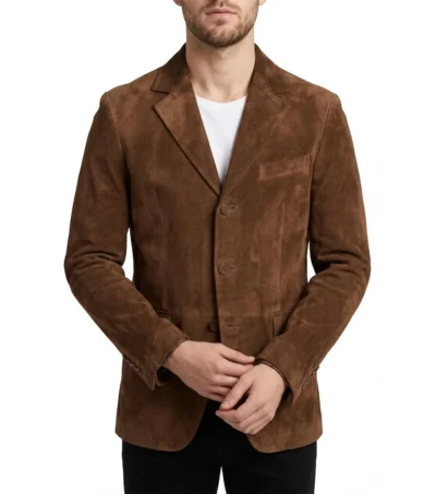 Brett Brown Suede Real Leather Slim Fit Blazer