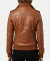 Brown Bomber Jacket Women Leather with Sheepskin back