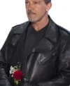 Buy Antonio Banderas Lapel Style Black Leather Jacket On Sale