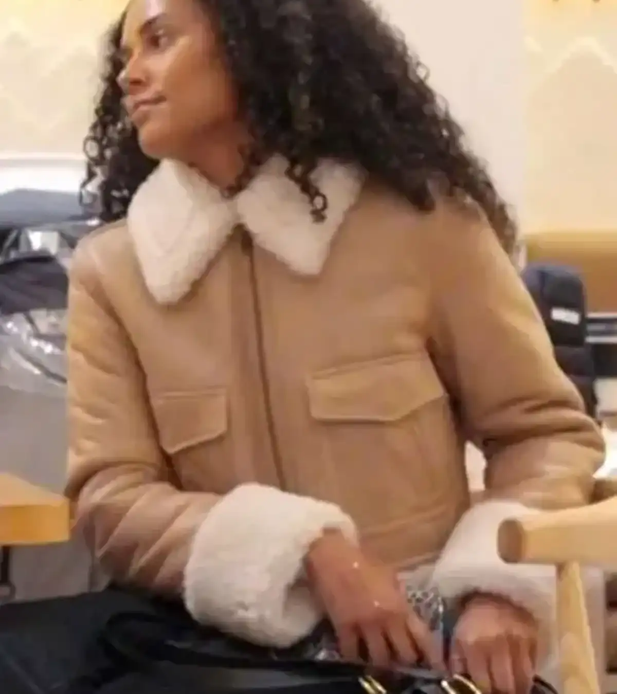 Buy Ava Dash TV Series Next Gen NYC 2026 Beige Shearling Leather Jacket For Sale