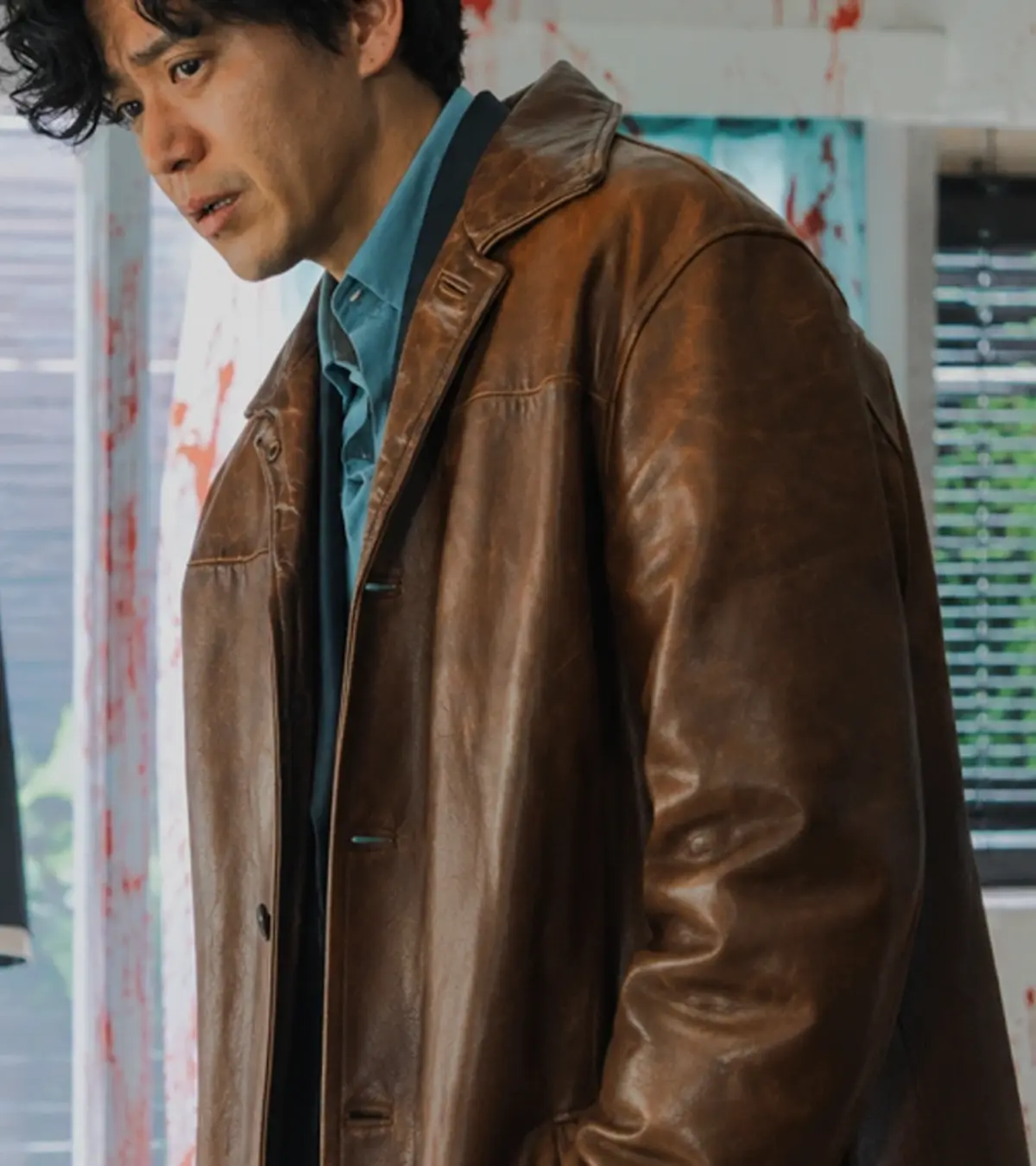 Buy Bad Lieutenant Tokyo Shun Oguri Brown Leather Car Coat For Sale