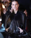 Buy Barbara Palvin 2026 Paris Fashion Week Black Leather Jacket For Sale