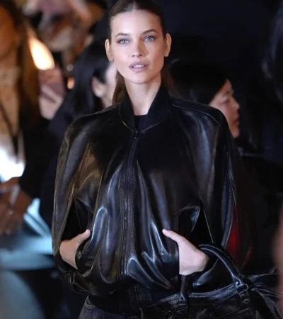 Buy Barbara Palvin 2026 Paris Fashion Week Black Leather Jacket For Sale