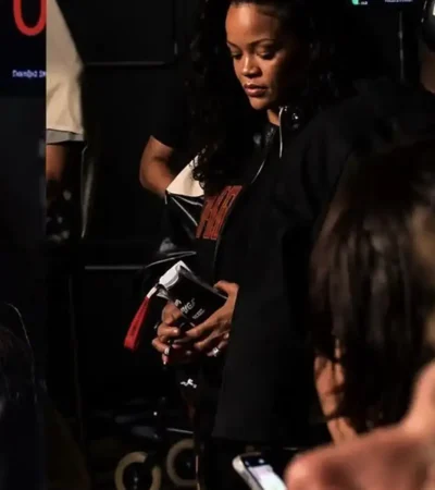 Buy Belgium 2026 Rihanna Martine Rose Super Bowl Black and White Leather Jacket On Sale