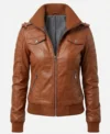 Buy Brown Bomber Jacket Women Leather with Sheepskin