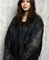Buy Buddy 2026 Cristin Milioti Oversized Black Distressed Leather Bomber Jacket For Sale