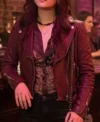 Buy Charlie Harper Emilia Jones Asymmetric Style Maroon Biker Leather Jacket For Sale