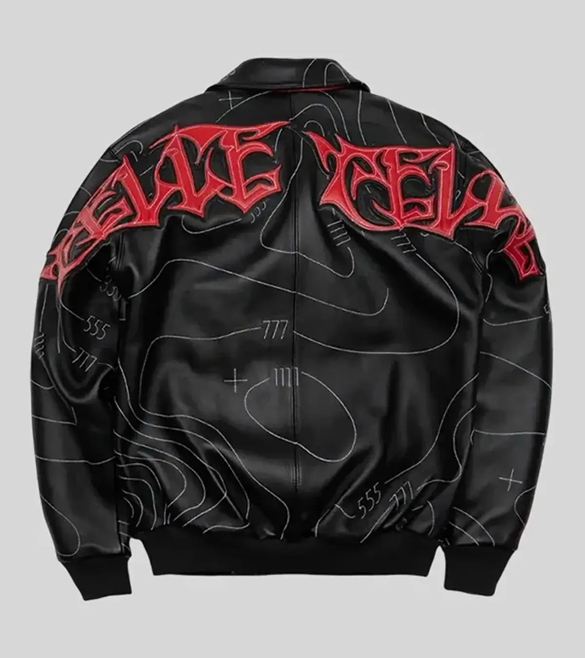 Buy Chris Brown Auracles x Pelle Pelle Topography Black Leather Bomber Jacket For Men and Women