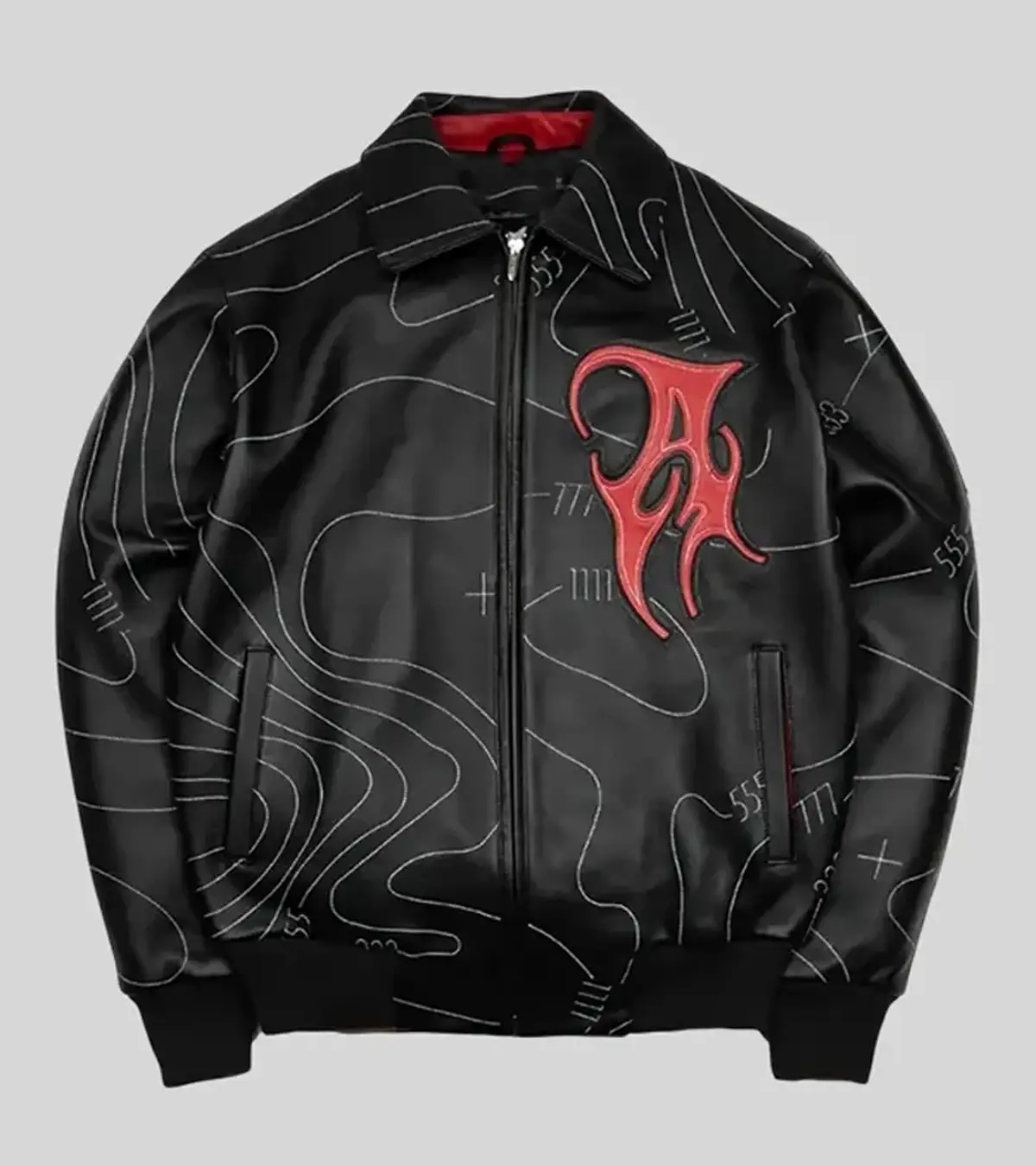 Buy Chris Brown Auracles x Pelle Pelle Topography Black Leather Bomber Jacket
