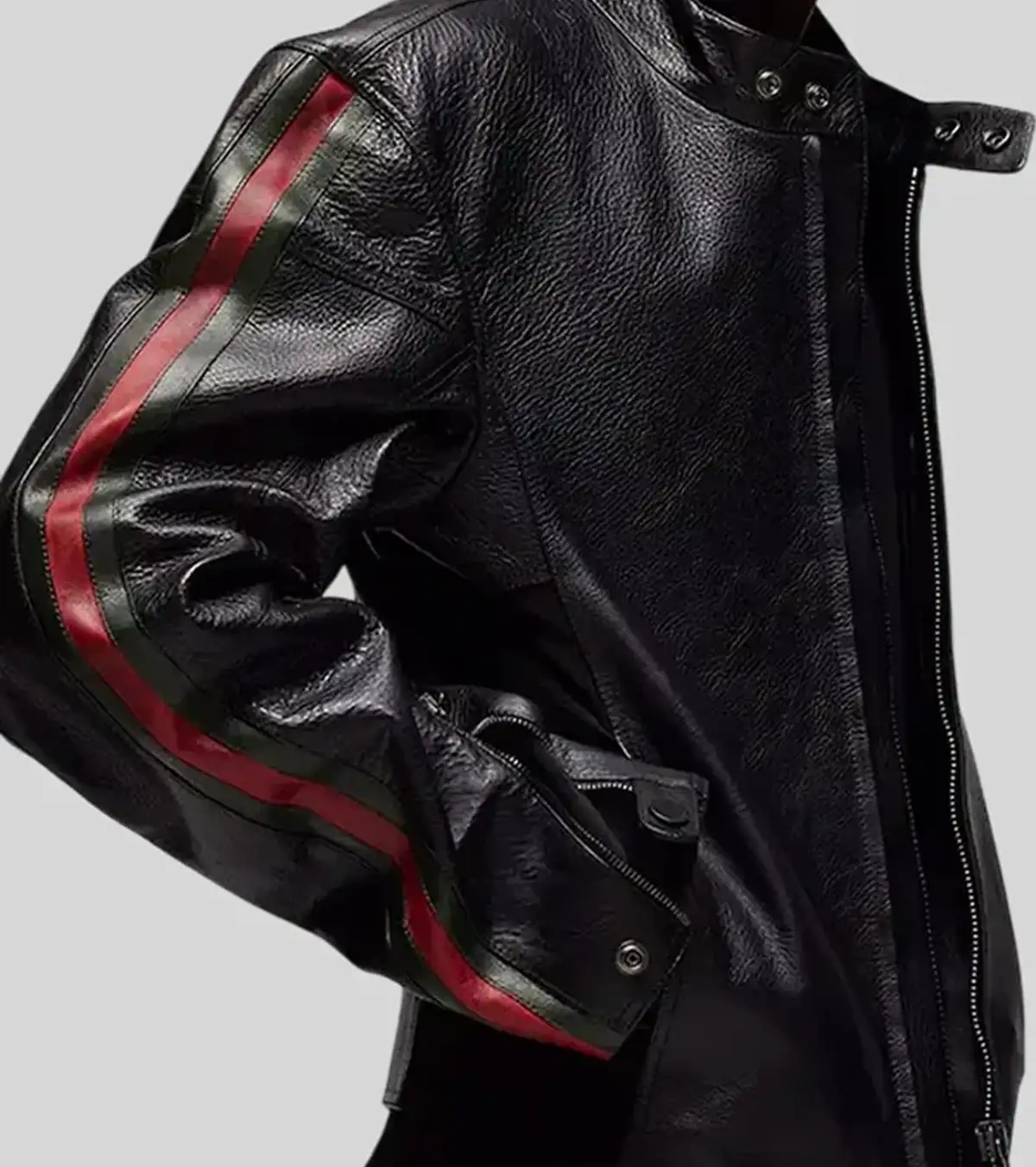 Buy EsDeeKid Gucci Primavera Side Strips Black Leather Jacket For Sale