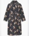 Buy Grey Teddy Bear Print Shawl Collar Fleece Bathrobe
