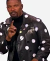 Buy Jamie Foxx Beat Shazam S08 Polka Dot Black Leather Coat On Sale