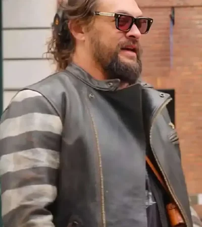 Buy Jason Momoa TV Series On The Roam 2026 Vintage Striped Leather Jacket On Sale