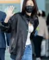 Buy Jeon Ji-hyun Incheon International Airport 2026 Oversized Black Bomber Leather Jacket On Sale