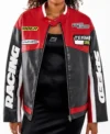 Buy Jessica Jarrel Lot Patrol Private Screening Black and Red Leather Jacket On Sale