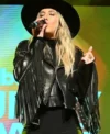 Buy Lainey Wilson Country Power Players Black Fringe Leather Biker Jacket For Sale