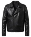 Buy Mens All Black Leather Biker Jacket with Asymmetrical Zipper