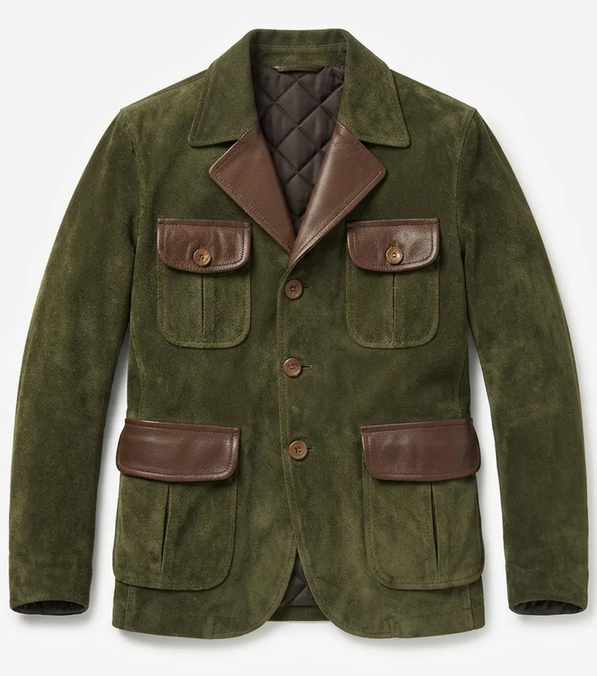 Buy Mens Vintage Army Green Suede Leather Multi Pocket Blazer
