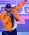Buy Method Man Halftime Show NBA Knicks vs. Cavs Game 2 Orange Leather Bomber Jacket For Sale