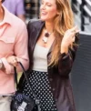 Buy New York City 2026 Blake Lively Burgundy Leather Blazer For Sale