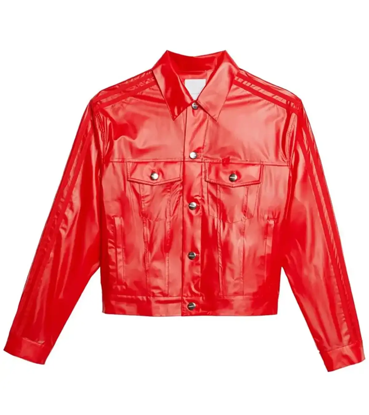 Buy Project Runway S22 Christian Siriano Red Leather Jacket For Sale