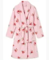 Buy Rose Floral Print Shawl Collar Fleece Bathrobe