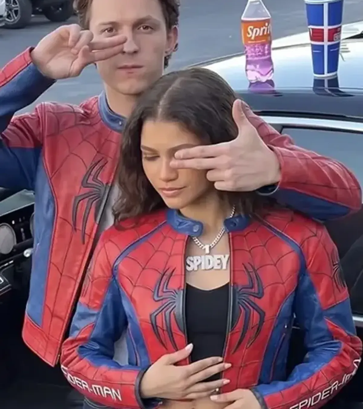 Buy Spider-Man Brand New Day 2026 Tom Holland And Zendaya Red and Blue Leather Jacket For Sale