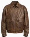Buy Super Bowl LX Brunch 2026 Alix Earle Distressed Brown Vintage Leather Bomber Jacket