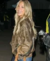 Buy Super Bowl LX Brunch 2026 Alix Earle Distressed Brown Vintage Leather Bomber Jacket For Sale