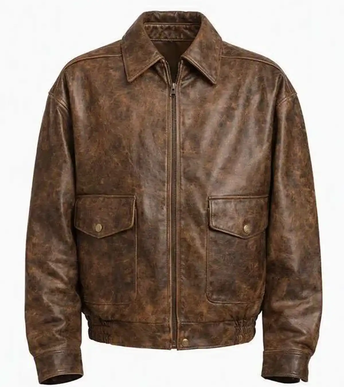 Buy Super Bowl LX Brunch 2026 Alix Earle Distressed Brown Vintage Leather Bomber Jacket