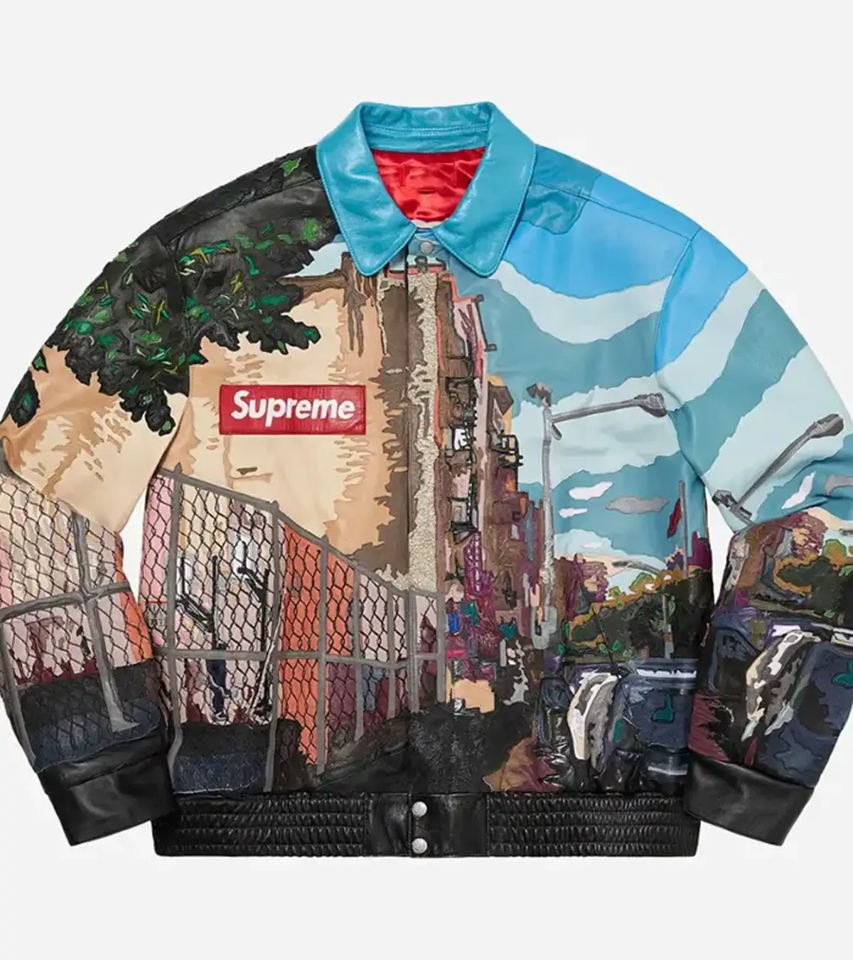 Buy Supreme x Jeff Hamilton Ridge Street NYC Graphic Bomber Leather Jacket On Sale