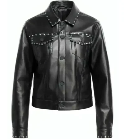 Buy TV Series Honest Renovations S04 Lizzie Mathis Studded Trim Black Leather Jacket On Sale