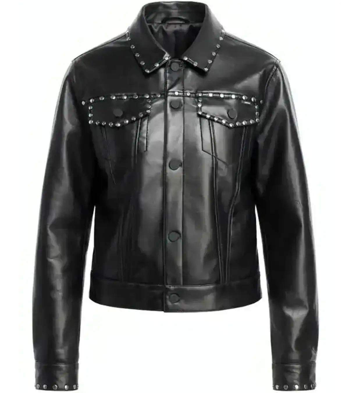 Buy TV Series Honest Renovations S04 Lizzie Mathis Studded Trim Black Leather Jacket On Sale