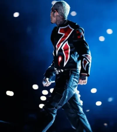 Buy The R&B Tour Toronto Chris Brown Red And Black Moto Leather Jacket On Sale