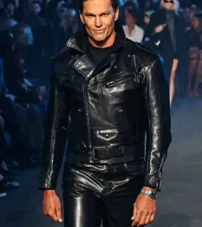 Buy Tom Brady Gucci Resort 2026 Black Leather Jacket For Sale