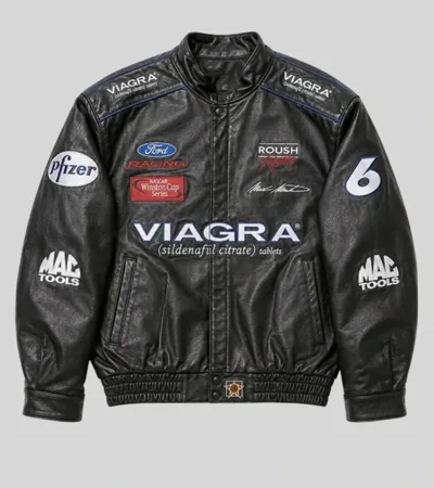Buy Vintage Drake Viagra Racing Black Leather Jacket For Sale