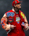 Chris Brown Breezy Bowl XX Red and Beige Letterman Varsity Jacket Front