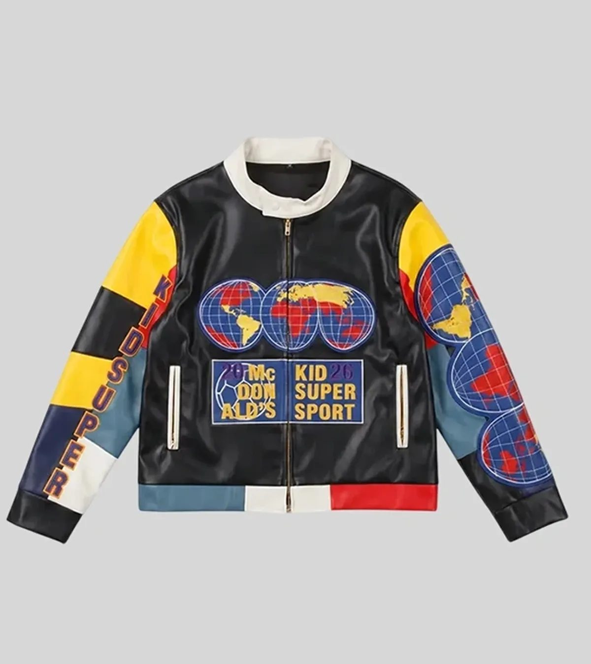 Chris Brown KidSuper x McDonald’s Black Moto Cafe Racer Leather Jacket On Sale