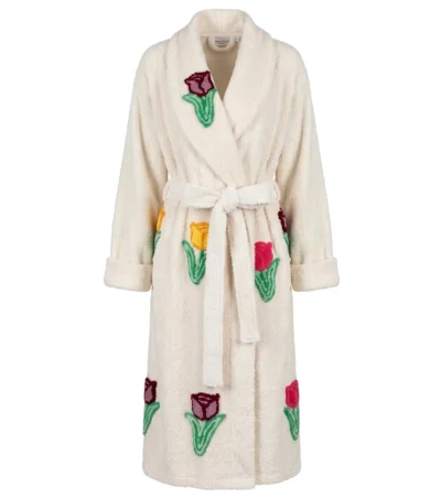 Cream Tiptoe Thru the Tulips Chenille Bathrobe