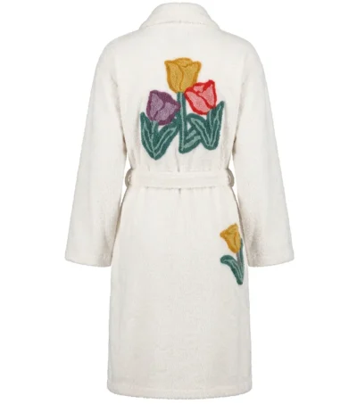 Cream Tiptoe Thru the Tulips Chenille Bathrobe back
