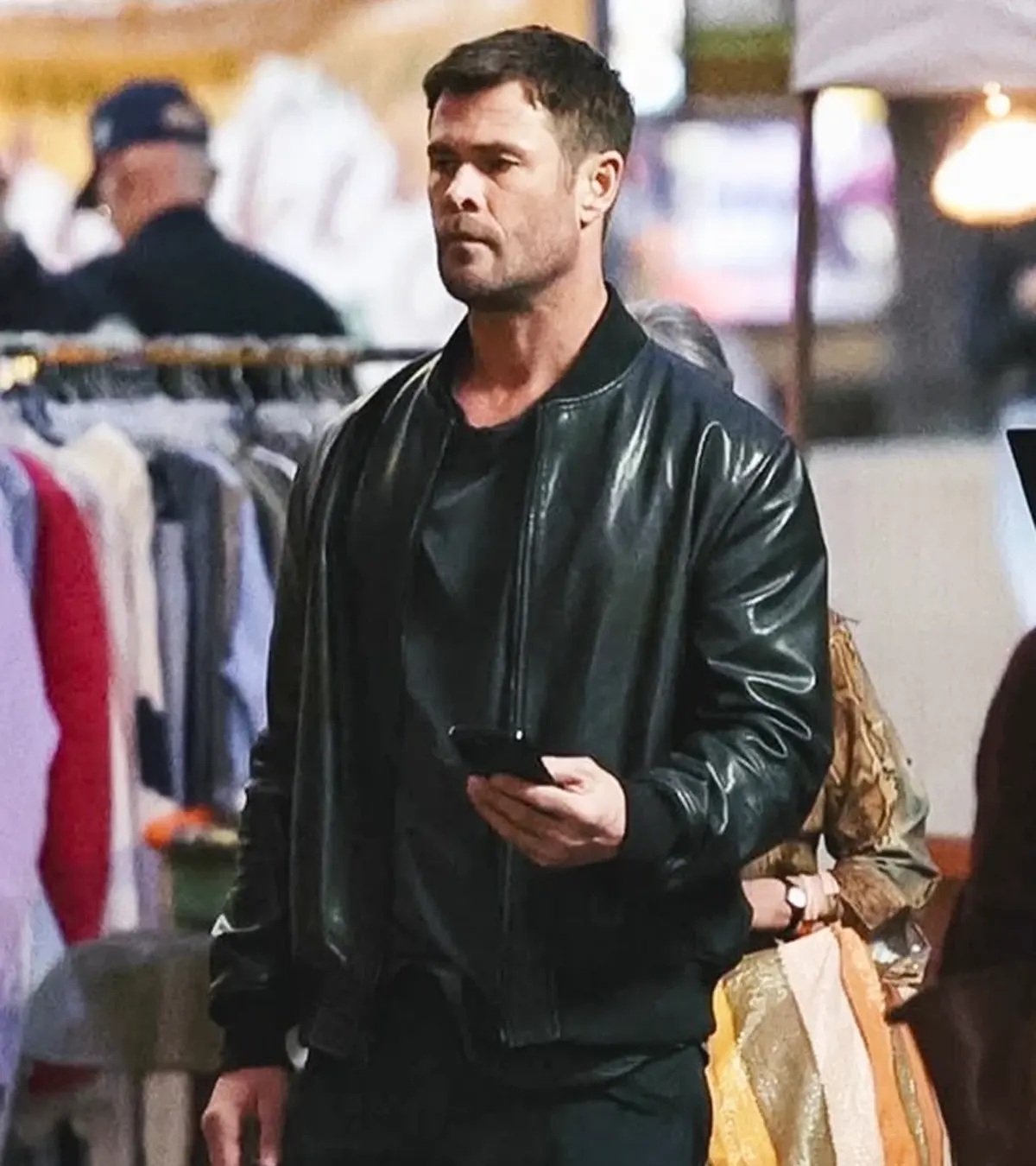 Crime 101 Chris Hemsworth 2026 Davis Black Bomber Leather Jacket For Sale