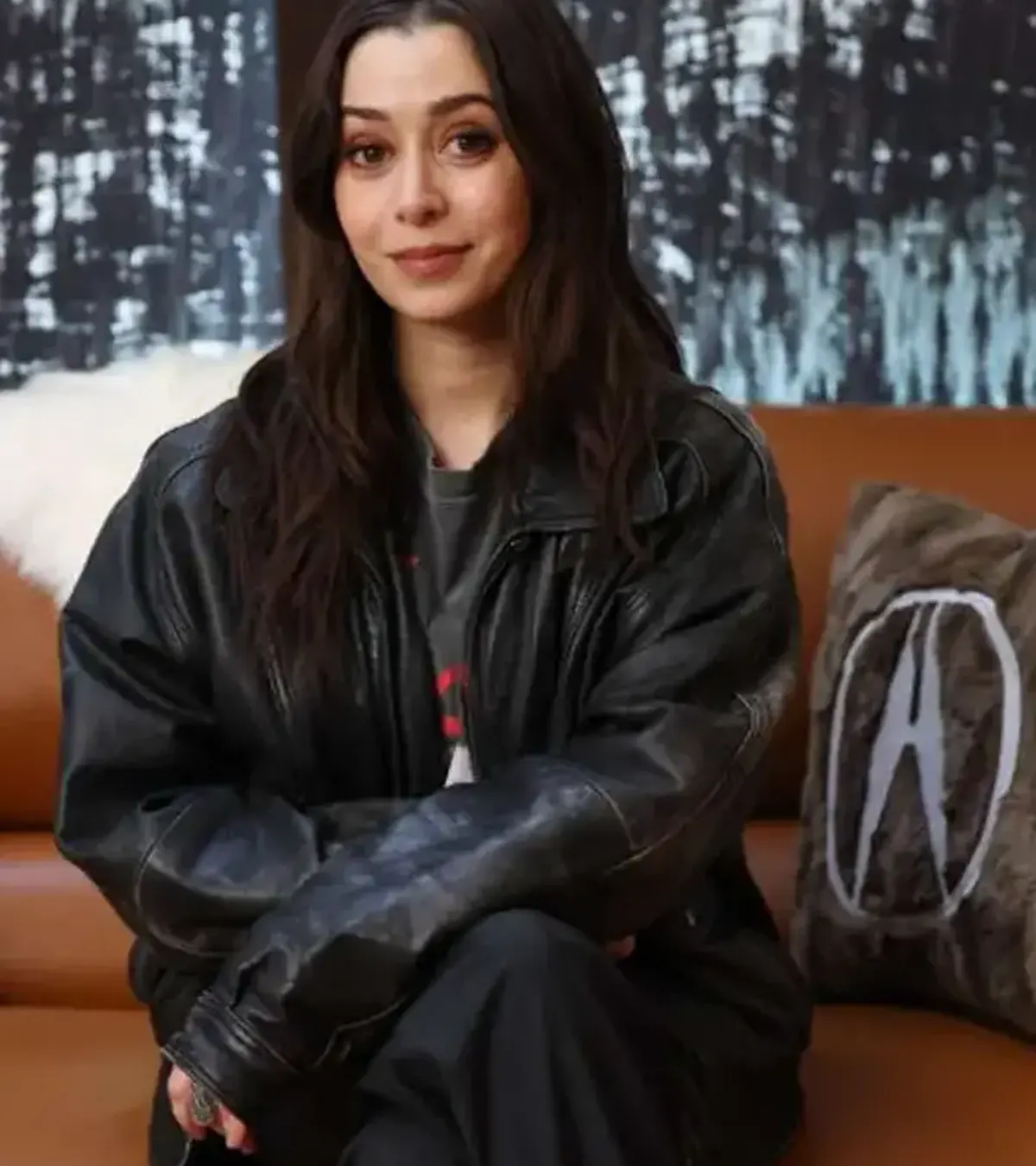 Buy Buddy 2026 Cristin Milioti Oversized Black Distressed Leather Bomber Jacket For Sale