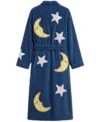 Dark Blue Moon and Stars All Over Chenille Bathrobe back view