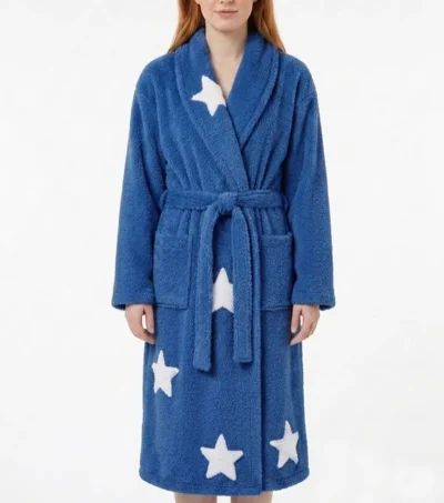 Dark Blue Moon and Stars Chenille Bathrobe as Seen on Sabrina the Teenage Witch